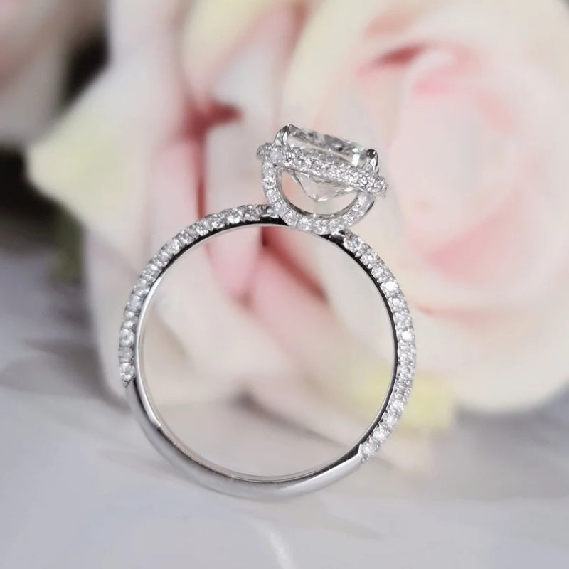 14K Gold Lab Grown Diamond CVD 2CT Cushion-Cut Halo & Pave Anniversary Ring