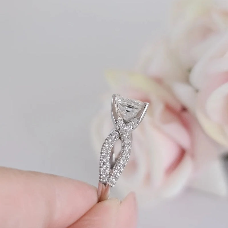 14K Gold Lab Grown Diamond CVD 2CT Princess-Cut Swirl Promise Ring For Anniversary Gift