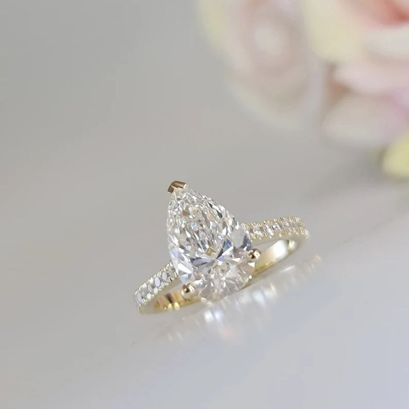 14K Gold Lab Grown Diamond CVD 3CT Pear-Cut Luxury Teardrop Engagement Ring