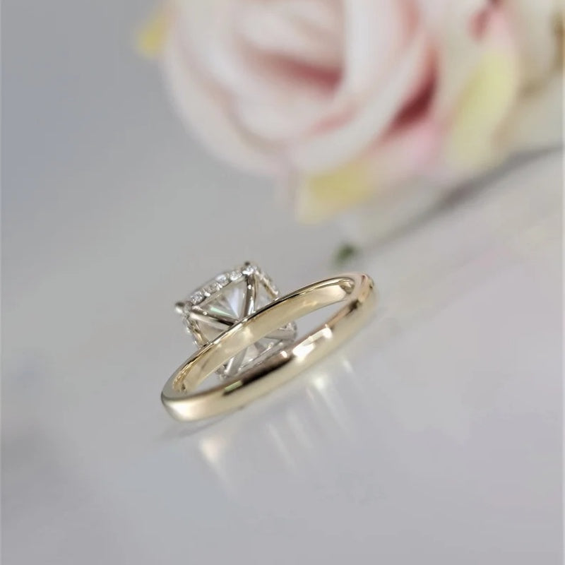 14K Gold Lab Grown Diamond CVD 3CT Cushion-Cut Hidden Halo Two Tone Promise Ring