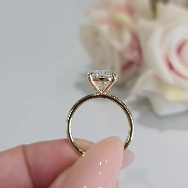 10K Gold Lab Grown Diamond CVD 2.5CT Round-Cut Solitaire Classic 4 Prongs Promise Ring