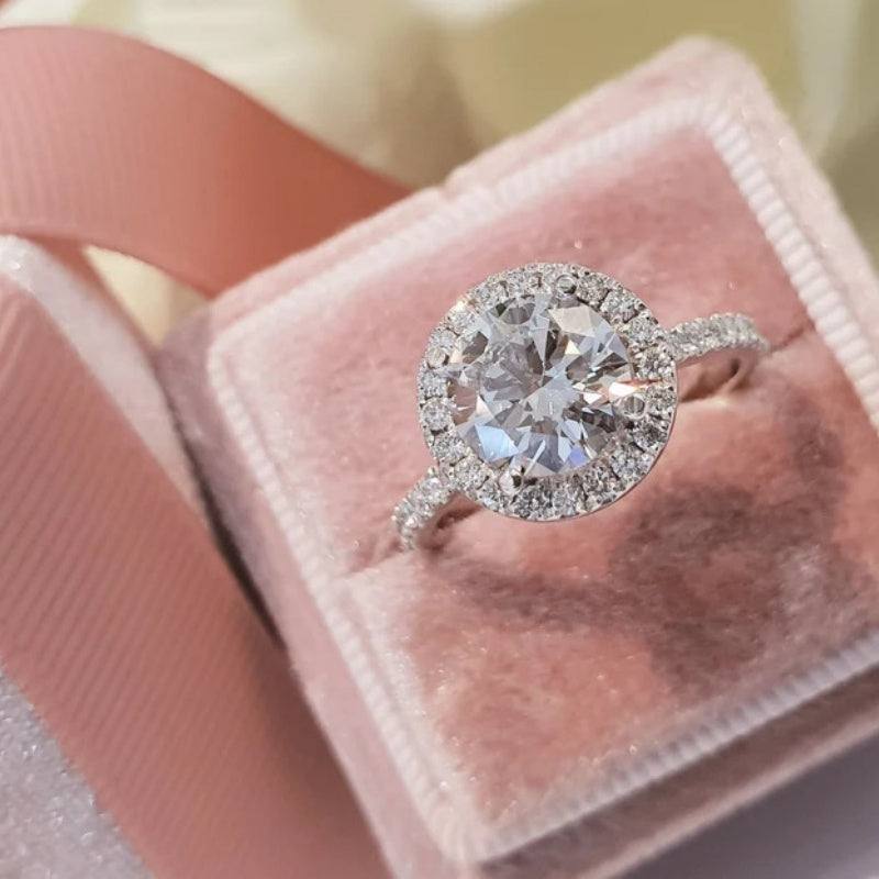 10K Gold Lab Grown Diamond CVD 1CT Round-Cut Halo Anniversary Ring