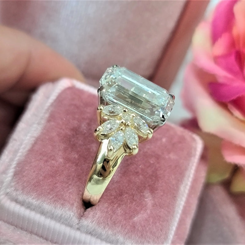 14K Gold Lab Grown Diamond CVD 4CT Emerald-Cut Two Tone Luxury Anniversary Ring