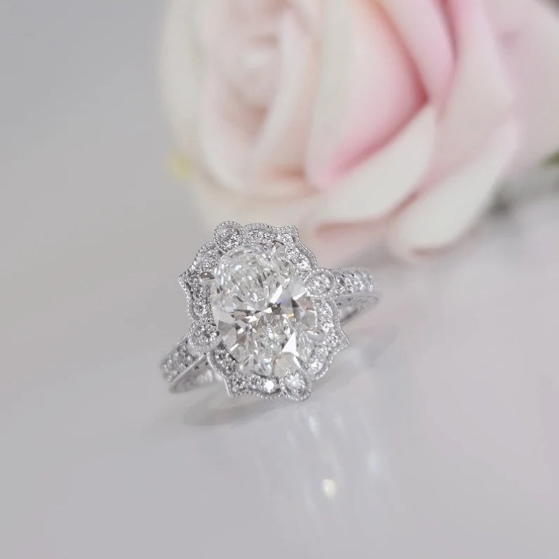 14K Gold Lab Grown Diamond CVD 2CT Oval-Cut Vintage Royal Style Classic Ring