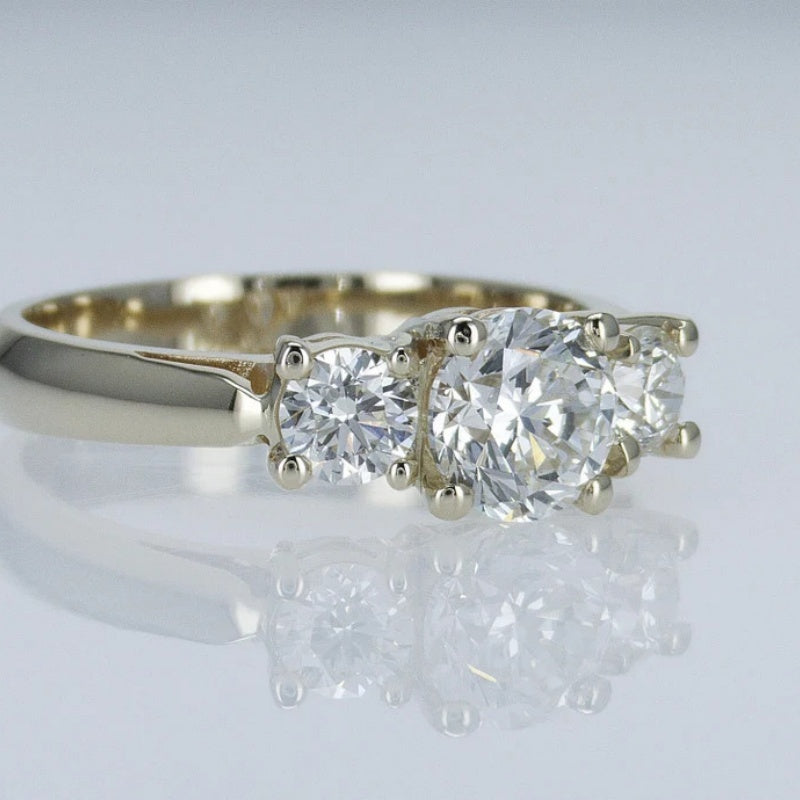 10K Gold Lab Grown Diamond CVD 2CT Round-Cut Three Stone Engagement Ring