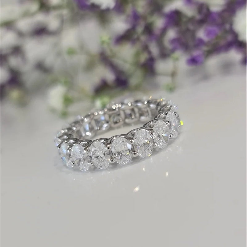 10K Gold Lab Grown Diamond CVD 5.6CT Oval-Cut Eternity Wedding Band