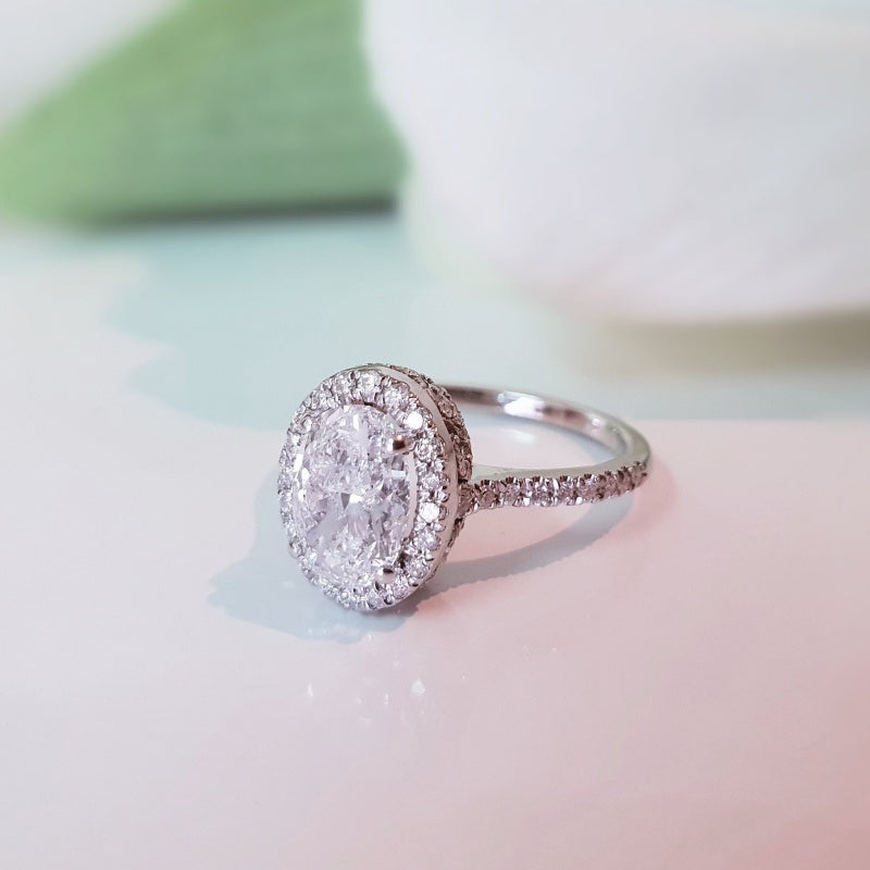 10K Gold Lab Grown Diamond CVD 2CT Oval-Cut Halo Classic Design Promise Ring