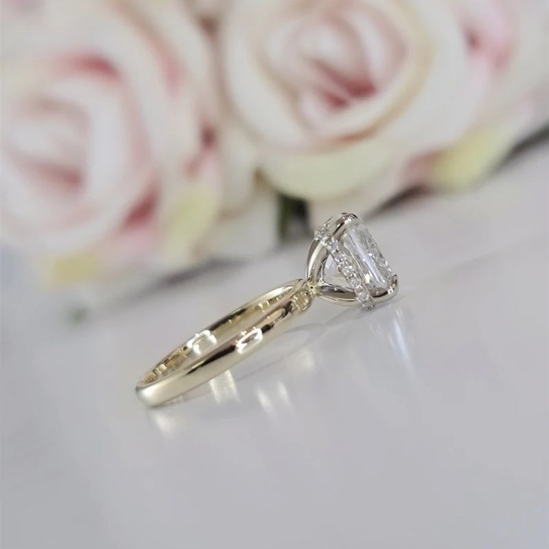 14K Gold Lab Grown Diamond CVD 3CT Cushion-Cut Hidden Halo Two Tone Promise Ring
