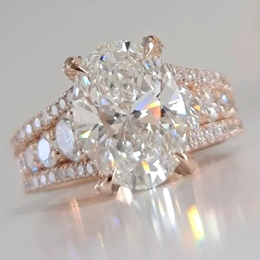 14K Gold Lab Grown Diamond CVD 3.5CT Oval-Cut Luxury Engagement Ring Set