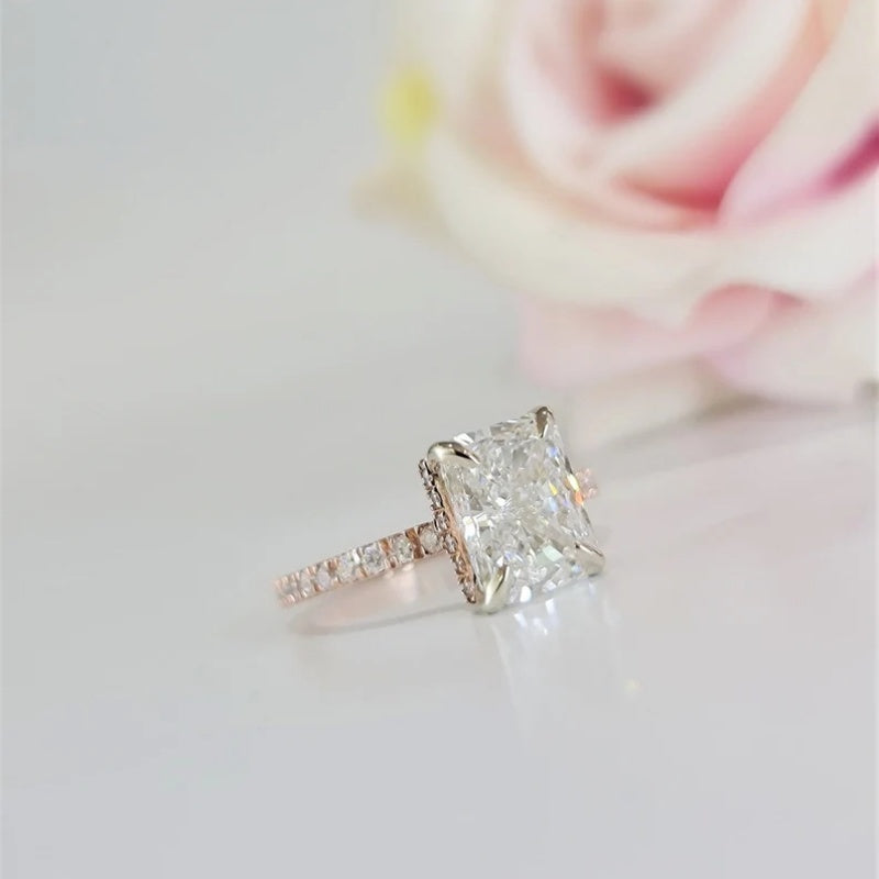 14K Gold Lab Grown Diamond CVD 2.5CT Radiant-Cut Hidden Halo Engagement Ring