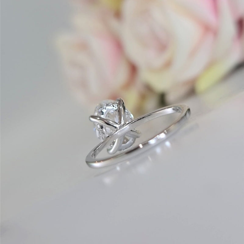 14K Gold Lab Grown Diamond CVD 3CT Oval-Cut Four Prong Solitaire Engagement Ring
