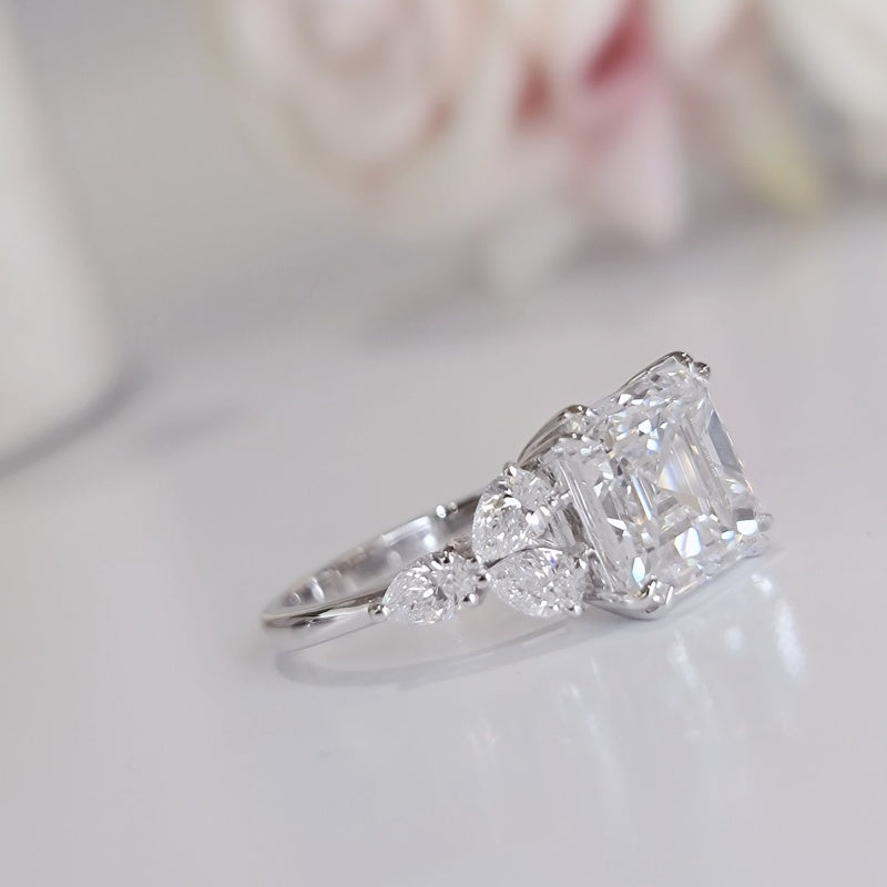 14K Gold Lab Grown Diamond CVD 5CT Asscher-Cut Luxury Anniversary Ring Gift For Her