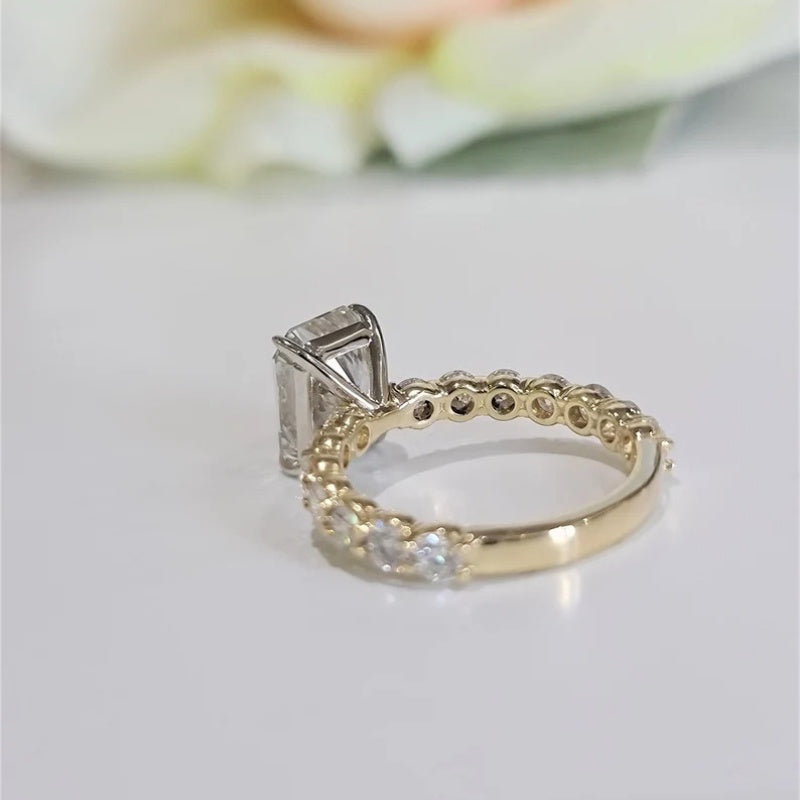 14K Gold Lab Grown Diamond CVD 3CT Radiant-Cut Two Tone Engagement Ring