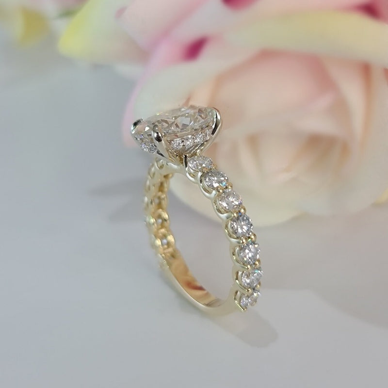 14K Gold Lab Grown Diamond CVD 3CT Oval-Cut 3/4 Etrenity Anniversary Ring