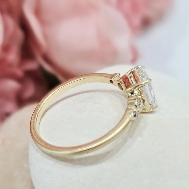 14K Gold Lab Grown Diamond CVD 2CT Radiant-Cut with Side Stones Engagement Ring