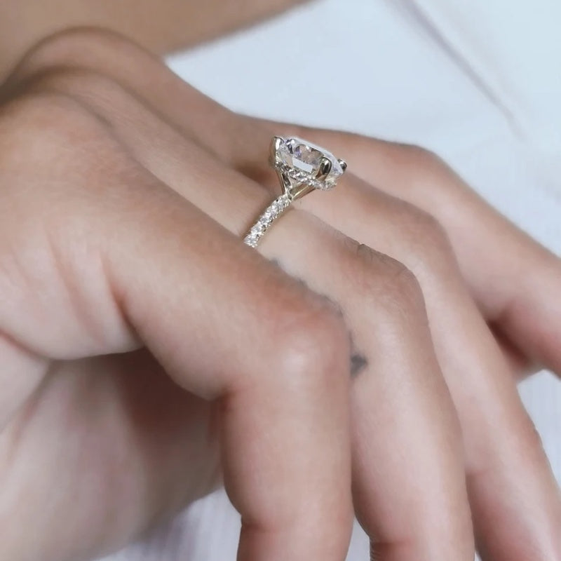 10K Gold Lab Grown Diamond CVD 2.5CT Radiant-Cut Hidden Halo Pave Anniversary Ring
