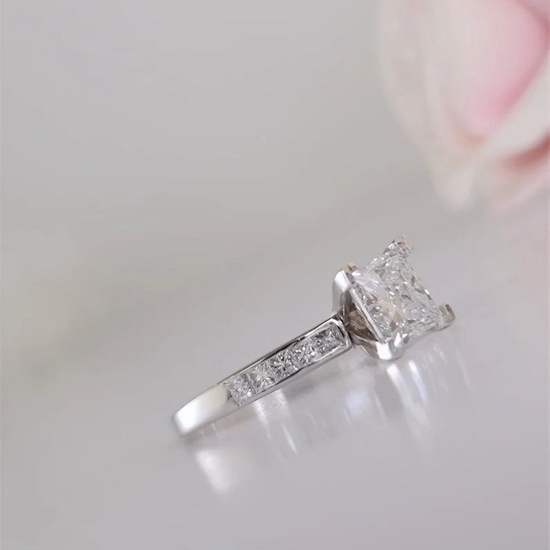 14K Gold Lab Grown Diamond CVD 2CT Princess-Cut Channel Set Engagement Ring