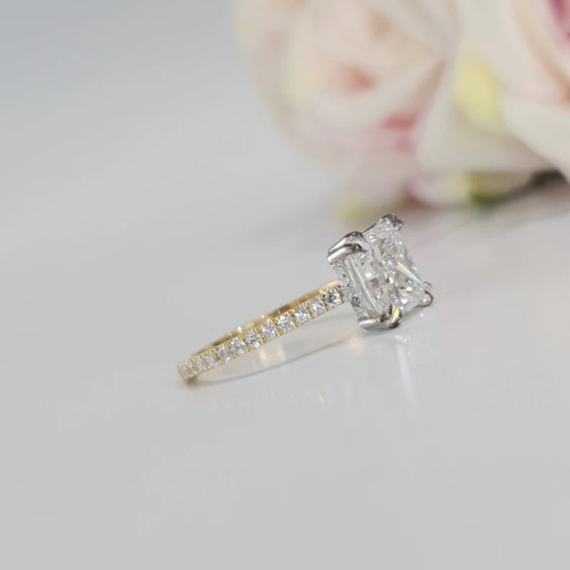 14K Gold Lab Grown Diamond CVD 2CT Princess-Cut Hidden Halo Engagement Ring