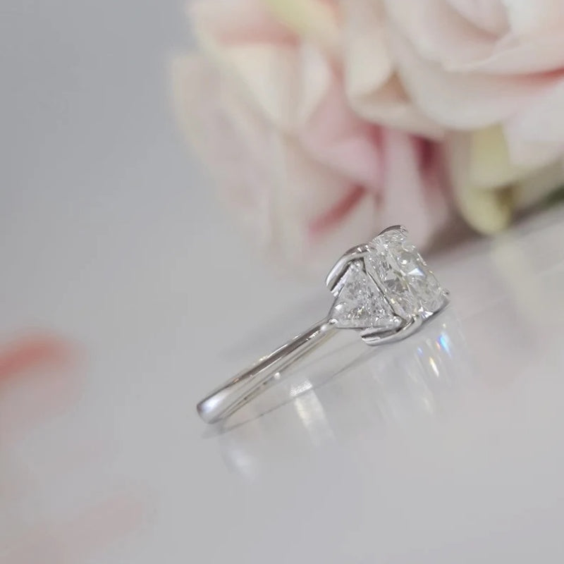 10K Gold Lab Grown Diamond CVD 3CT Cushion-Cut Three Stone Engagement Ring
