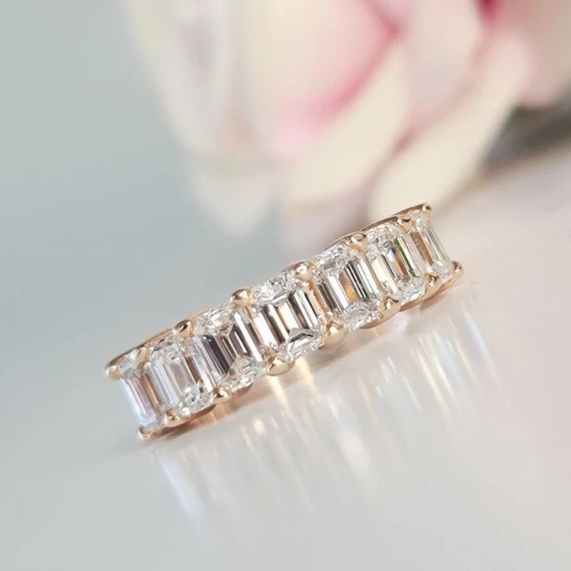 18K Gold Lab Grown Diamond CVD Emerald-Cut Eternity CVD Engagement Ring