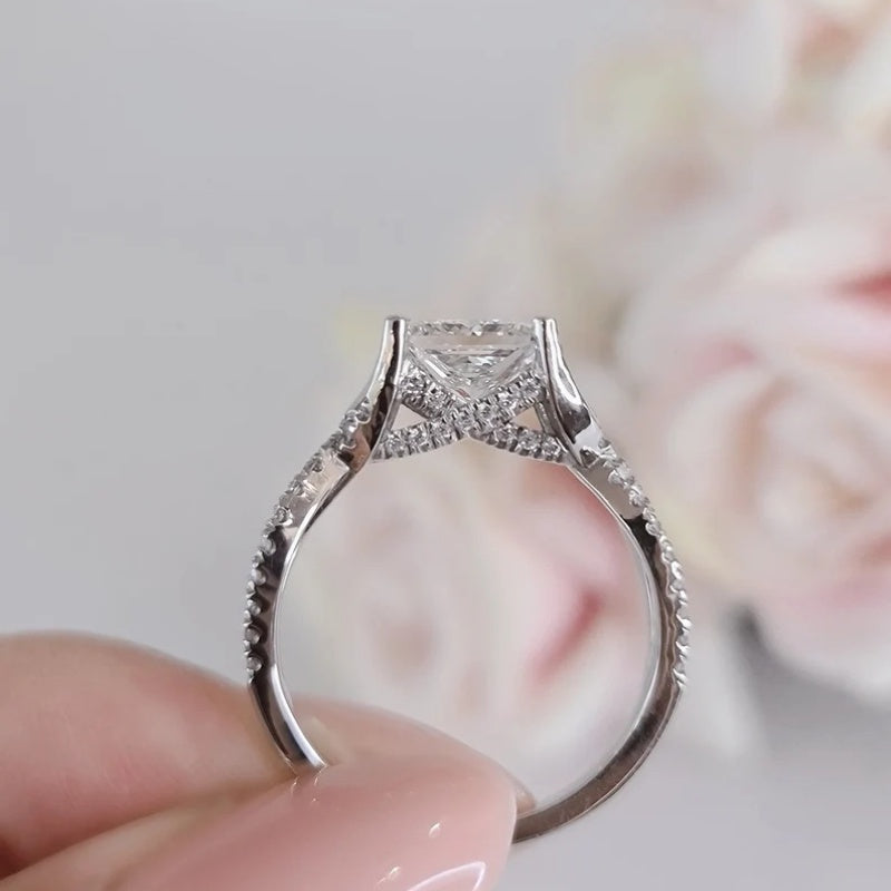 14K Gold Lab Grown Diamond CVD 2CT Princess-Cut Swirl Promise Ring For Anniversary Gift