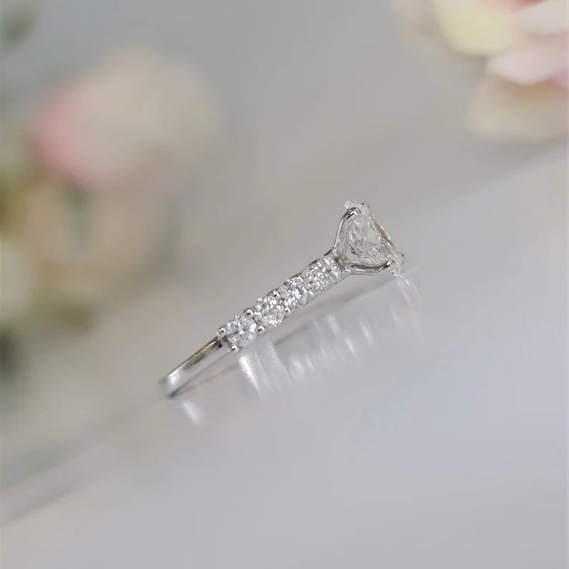 14K Gold Lab Grown Diamond CVD 2CT Oval-Cut Half Eternity Engagement Ring