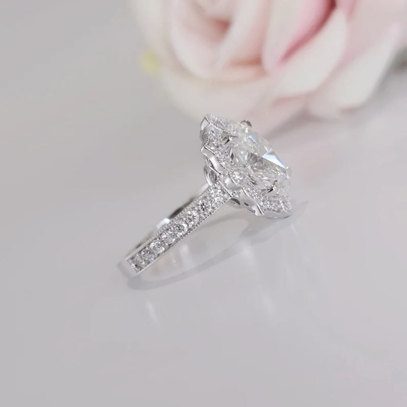 14K Gold Lab Grown Diamond CVD 2CT Oval-Cut Vintage Royal Style Classic Ring