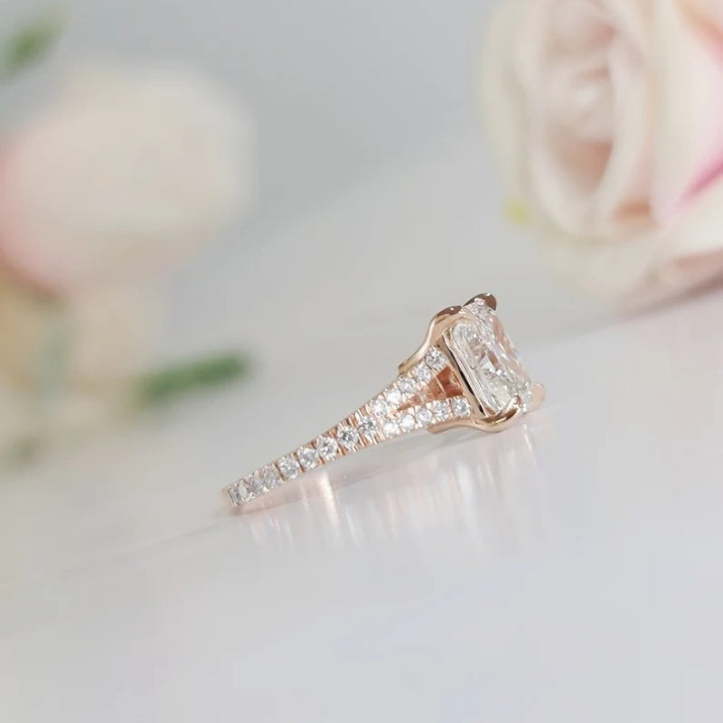 14K Gold Lab Grown Diamond CVD 2CT Radiant-Cut V-Shaped Engagement Ring