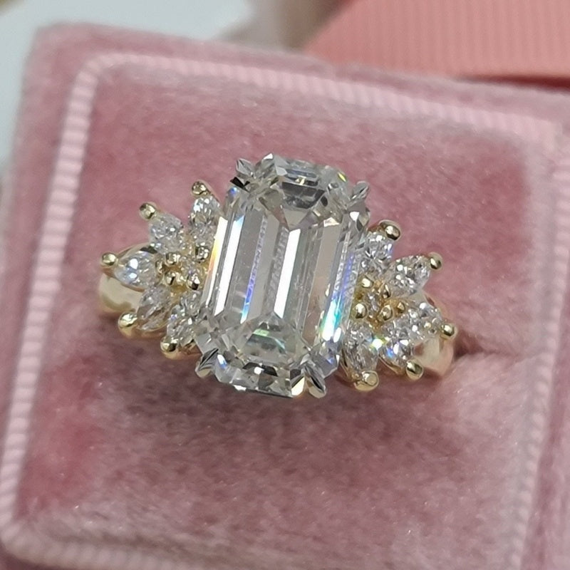14K Gold Lab Grown Diamond CVD 4CT Emerald-Cut Two Tone Luxury Anniversary Ring