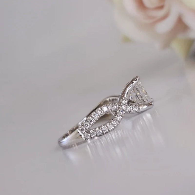 14K Gold Lab Grown Diamond CVD 2CT Princess-Cut Swirl Promise Ring For Anniversary Gift