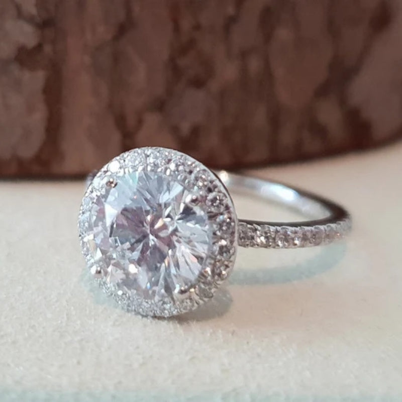10K Gold Lab Grown Diamond CVD 1CT Round-Cut Halo Anniversary Ring