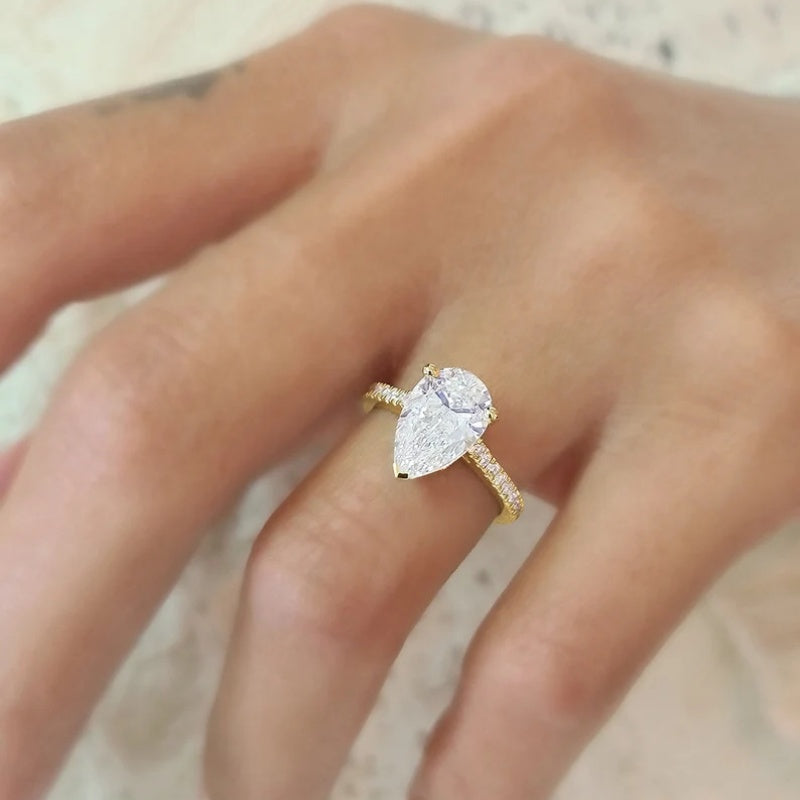 14K Gold Lab Grown Diamond CVD 3CT Pear-Cut Luxury Teardrop Engagement Ring