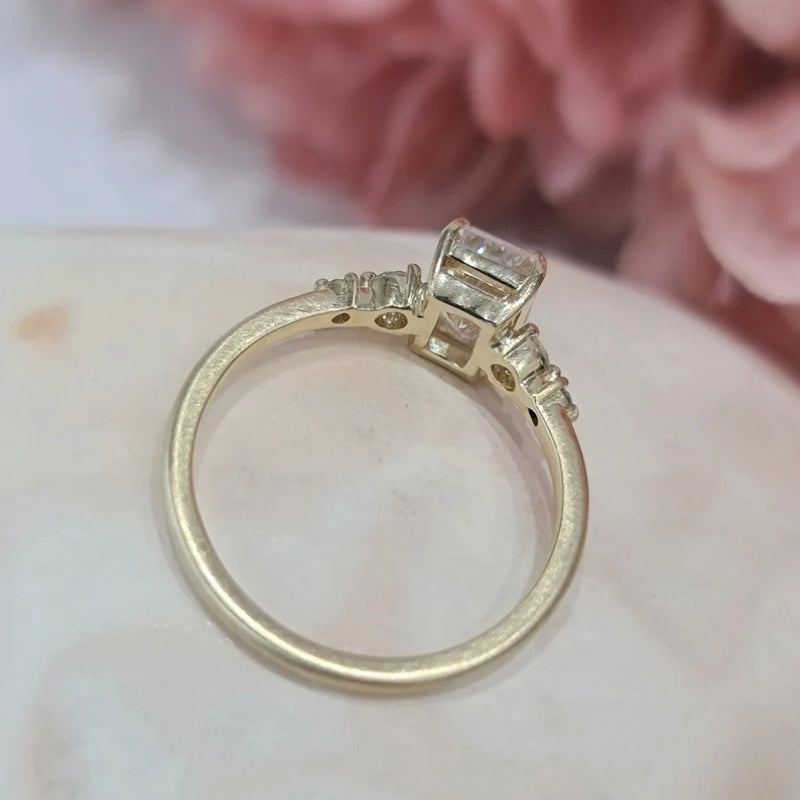 14K Gold Lab Grown Diamond CVD 2CT Radiant-Cut with Side Stones Engagement Ring