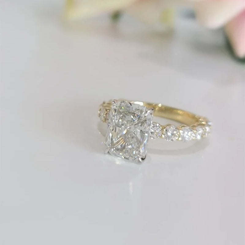 14K Gold Lab Grown Diamond CVD 3CT Radiant-Cut Two Tone Engagement Ring