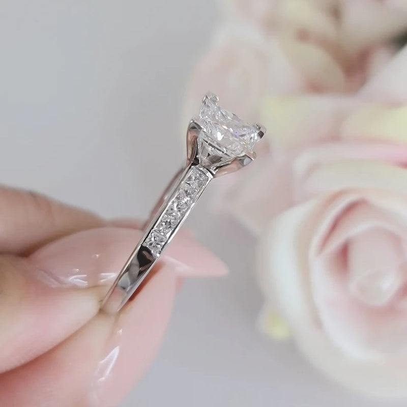 14K Gold Lab Grown Diamond CVD 2CT Princess-Cut Channel Set Engagement Ring