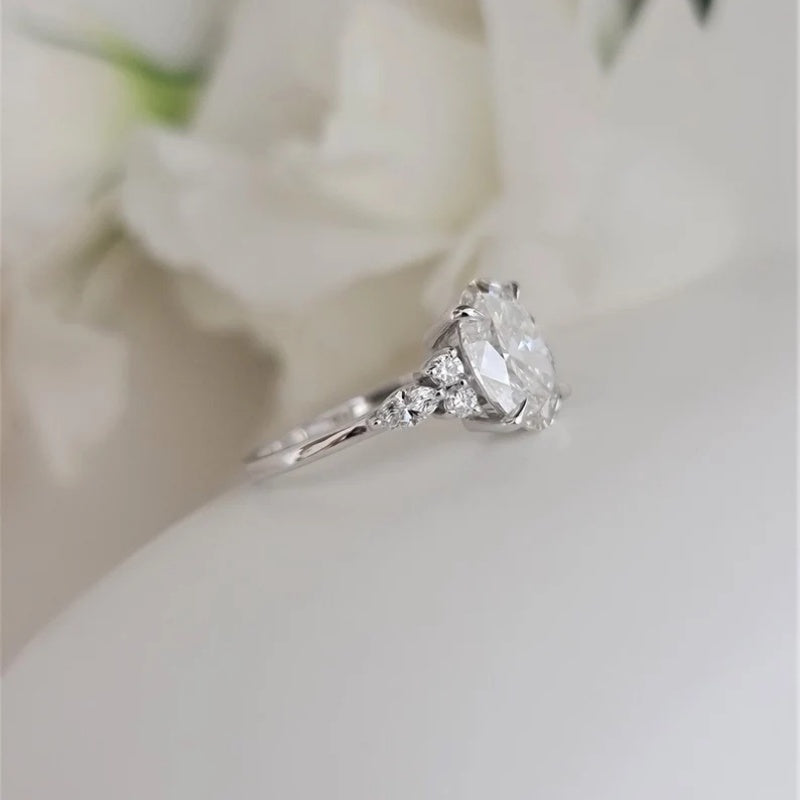 14K Gold Lab Grown Diamond CVD 2CT Oval-Cut Three Stone Engagement Ring