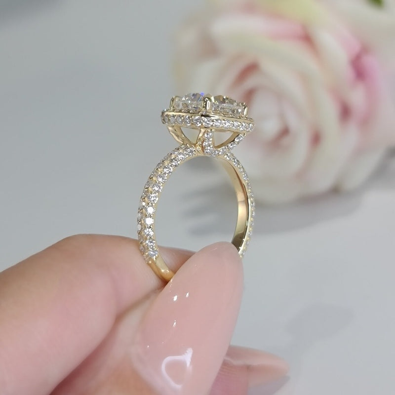 10K Gold Lab Grown Diamond CVD 3CT Cushion-Cut Halo Niche Luxury Style Promise Ring