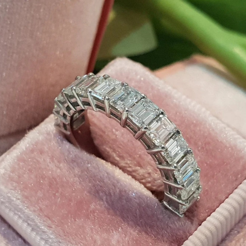 14K Gold Lab Grown Diamond CVD 2.6CT Emerald-Cut Half Eternity Wedding Band