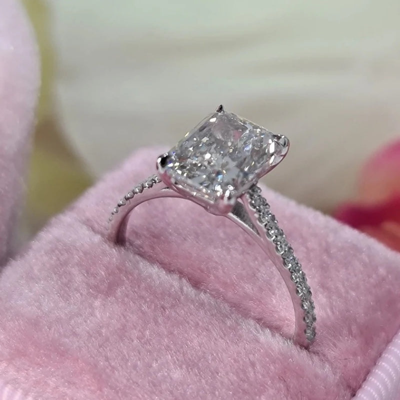 10K Gold Lab Grown Diamond CVD 2.5CT Radiant-Cut Hidden Halo Anniversary Ring