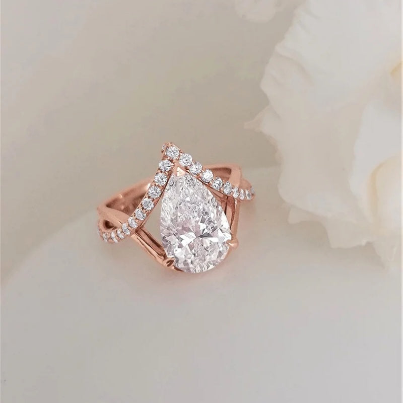 14K Gold Lab Grown Diamond CVD 3.5CT Pear-Cut Ethical Luxury Bridal Engagement Ring