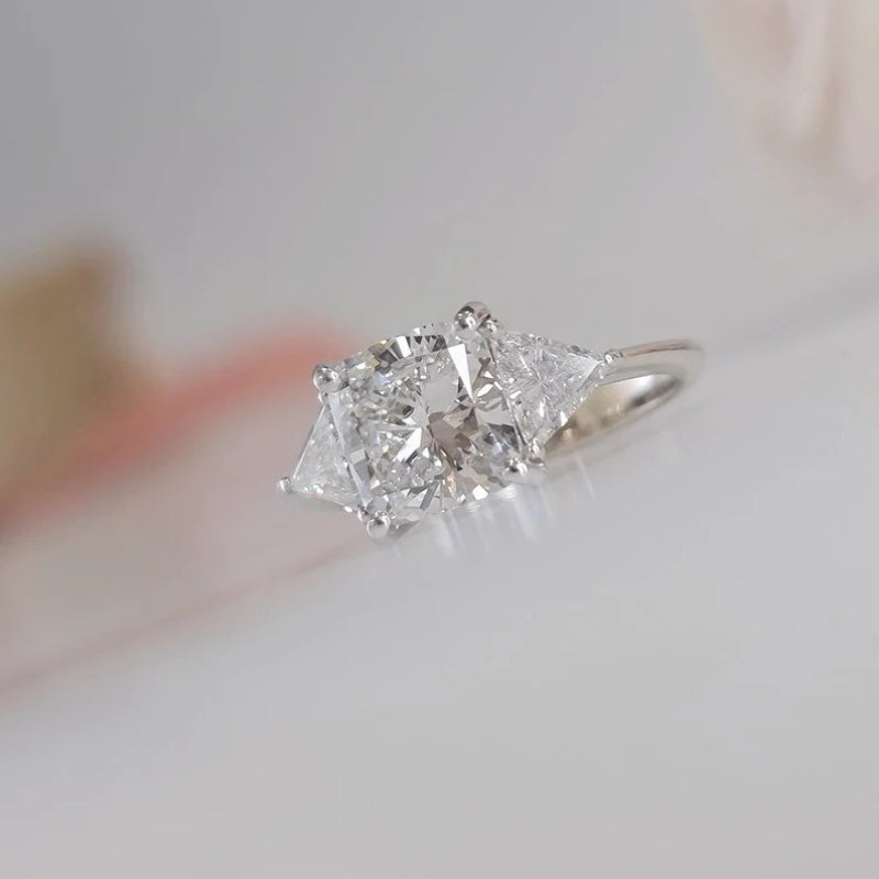 10K Gold Lab Grown Diamond CVD 3CT Cushion-Cut Three Stone Engagement Ring