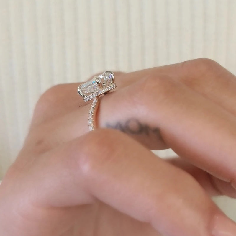 14K Gold Lab Grown Diamond CVD 2.5CT Radiant-Cut Hidden Halo Engagement Ring
