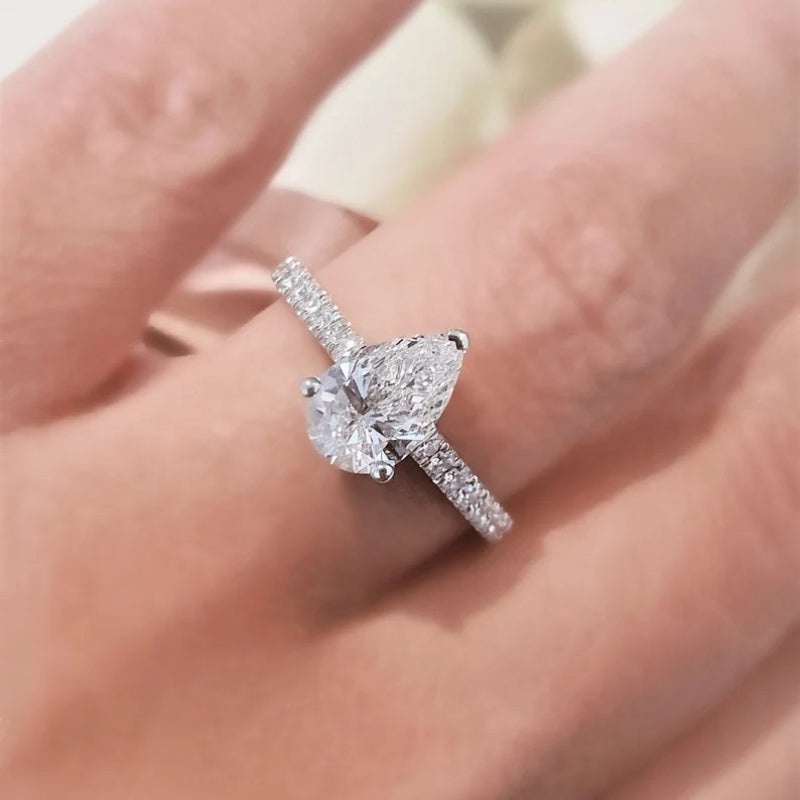 10K Gold Lab Grown Diamond CVD 2CT Pear-Cut Half Eternity Wedding Ring