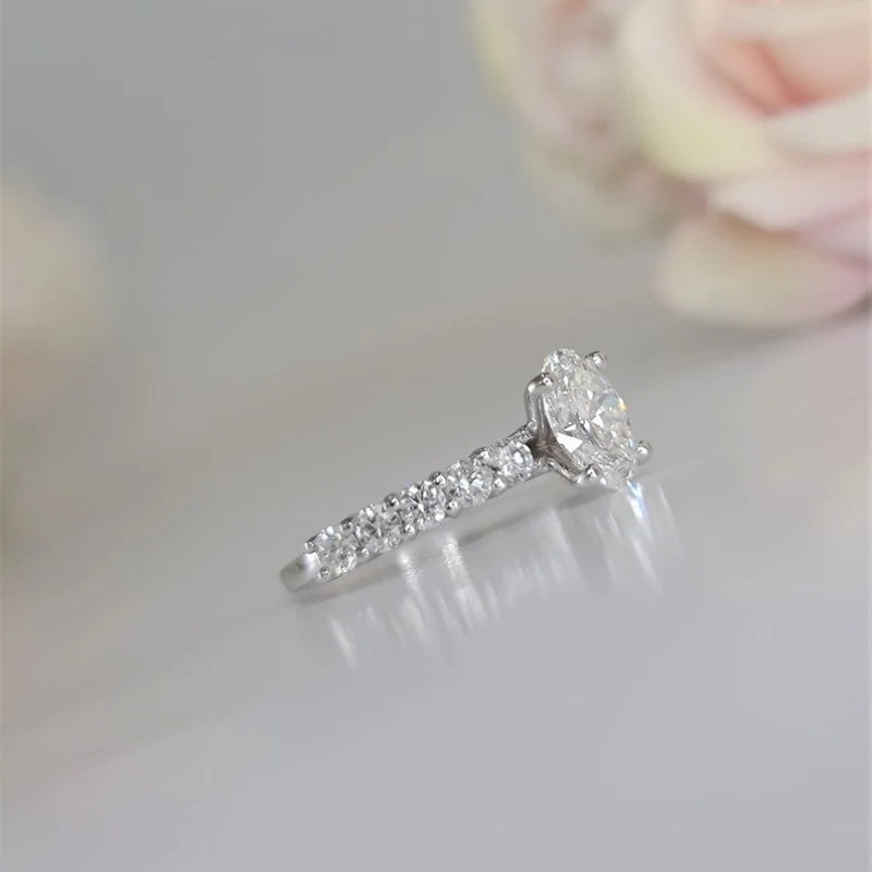 14K Gold Lab Grown Diamond CVD 2CT Oval-Cut Half Eternity Engagement Ring