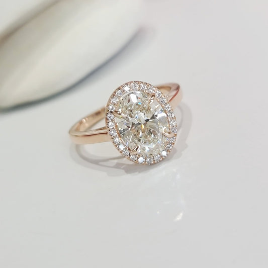 14K Gold Lab Grown Diamond CVD 2.5CT Oval-Cut Halo Engagement Ring