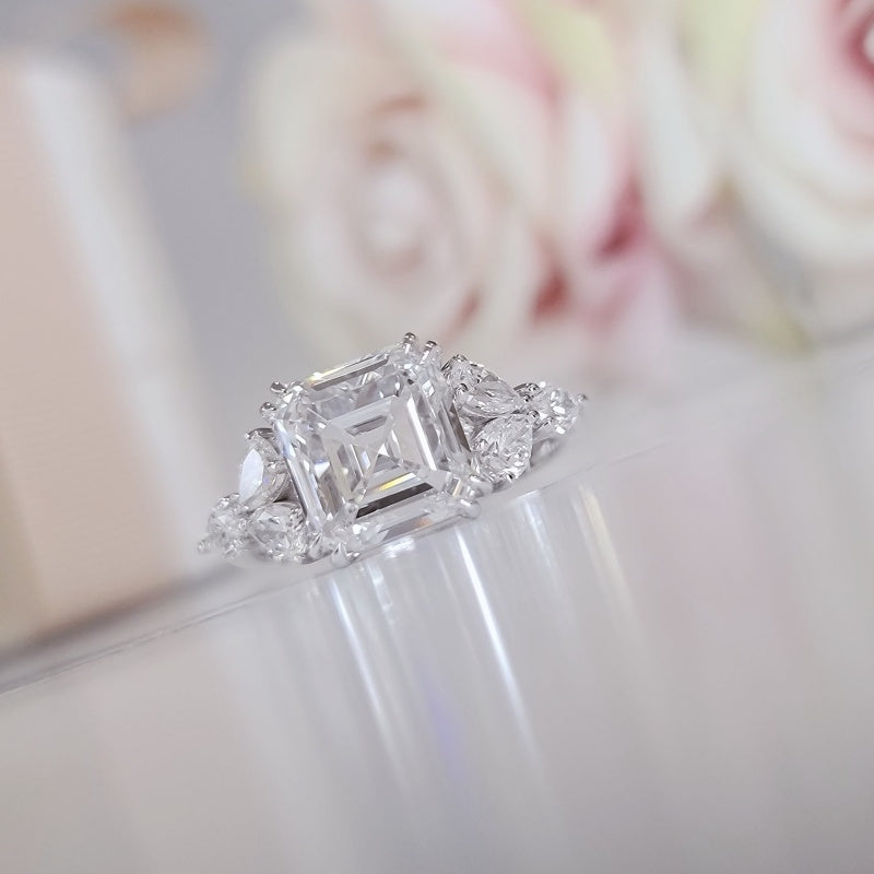 14K Gold Lab Grown Diamond CVD 5CT Asscher-Cut Luxury Anniversary Ring Gift For Her