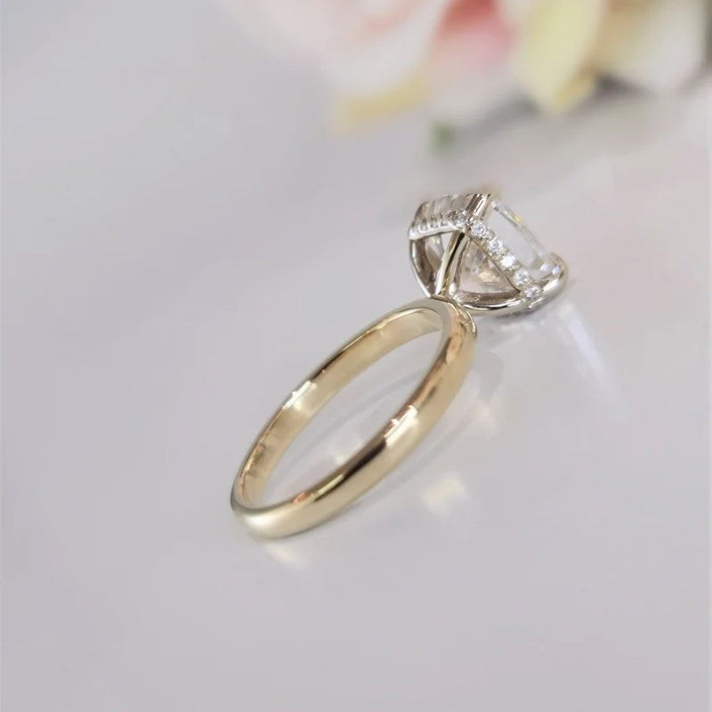 14K Gold Lab Grown Diamond CVD 3CT Cushion-Cut Hidden Halo Two Tone Promise Ring