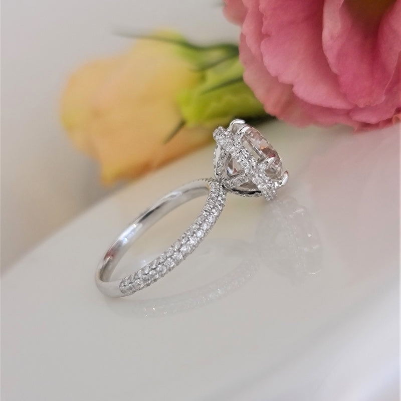 10K Gold Lab Grown Diamond CVD 3CT Round-Cut Flower Halo Engagement Ring