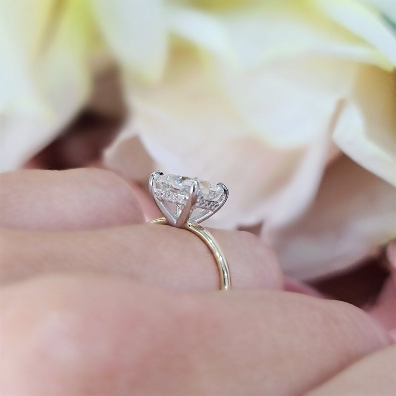 14K Gold Lab Grown Diamond CVD 3CT Cushion-Cut Two Tone Anniversary Ring