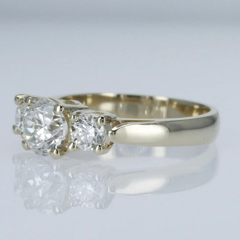 10K Gold Lab Grown Diamond CVD 2CT Round-Cut Three Stone Engagement Ring